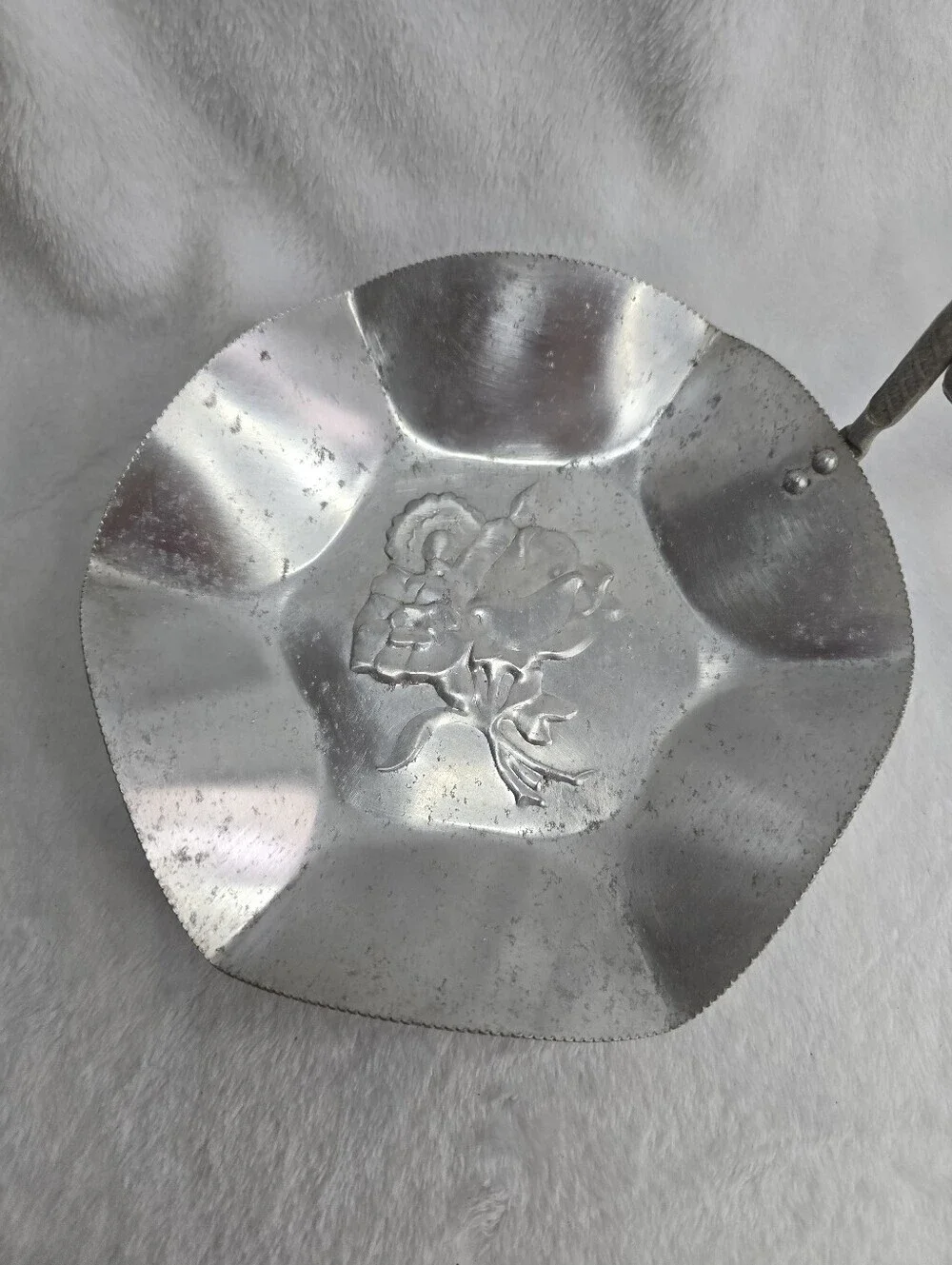 Vintage Mid Century Nasco Italian Aluminum Candy Dish Rose Design, See Described